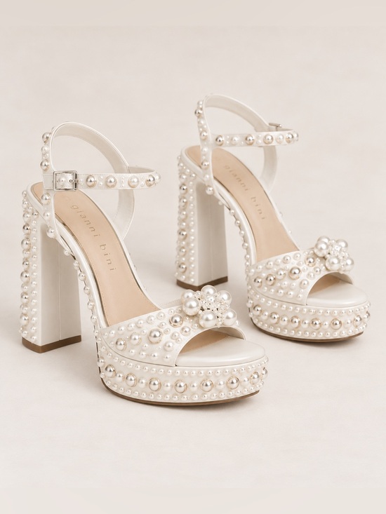 Gianni Bini Shoes - NWT Gianni Bini Hazell Pearl Embellished Ankle Wrap Platform Sandals Sz 9